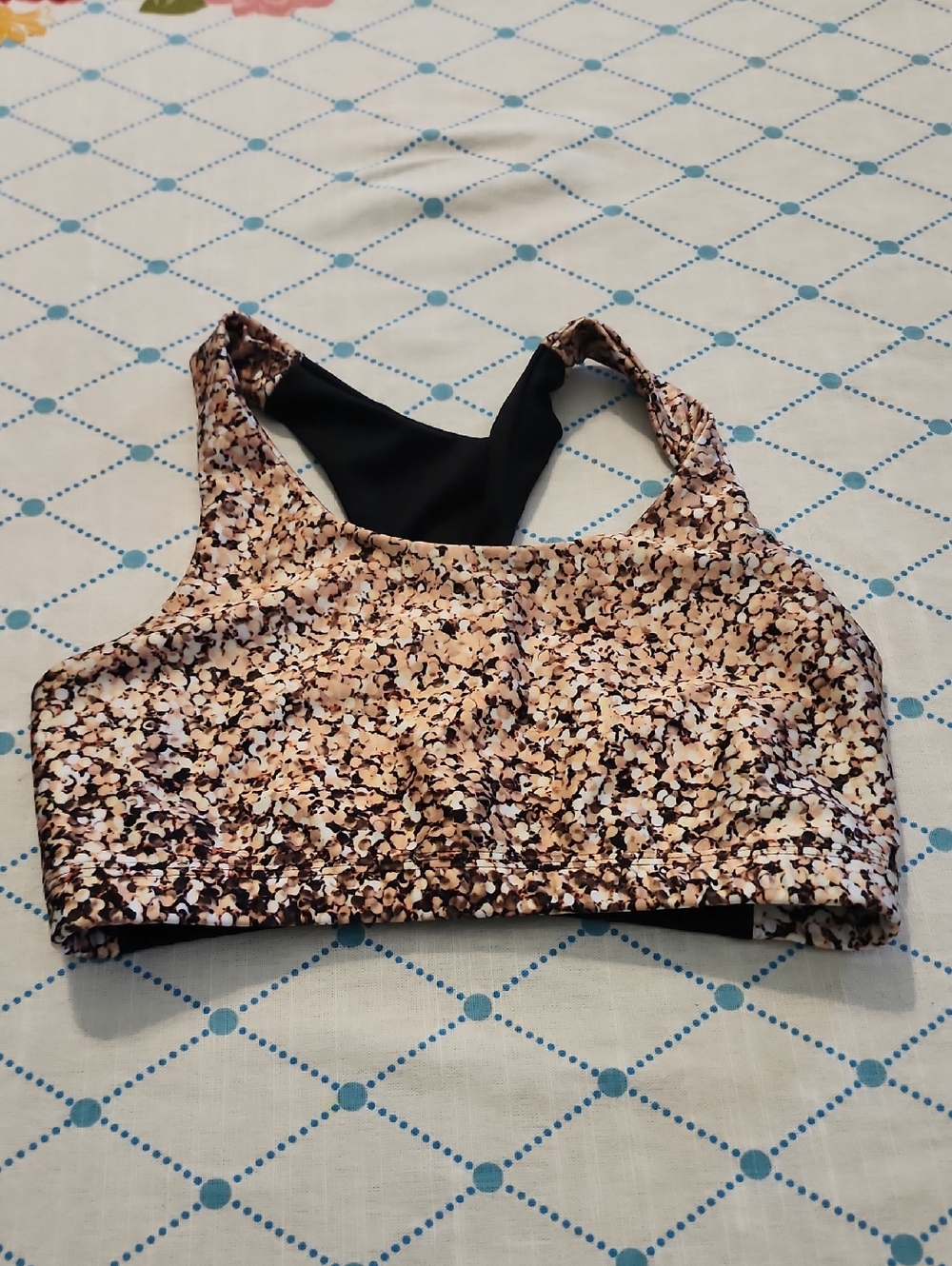 Floral Print Sports Bra - Beige/Pink